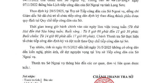 Thông báo Kết quả tiếp công dân định kỳ tháng 5 năm 2025